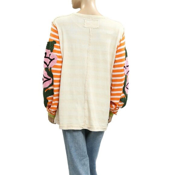 Free People We The Free Rose Stem Tee Tunic Top Embroidered Striped S NEW 283286 - Picture 7 of 9